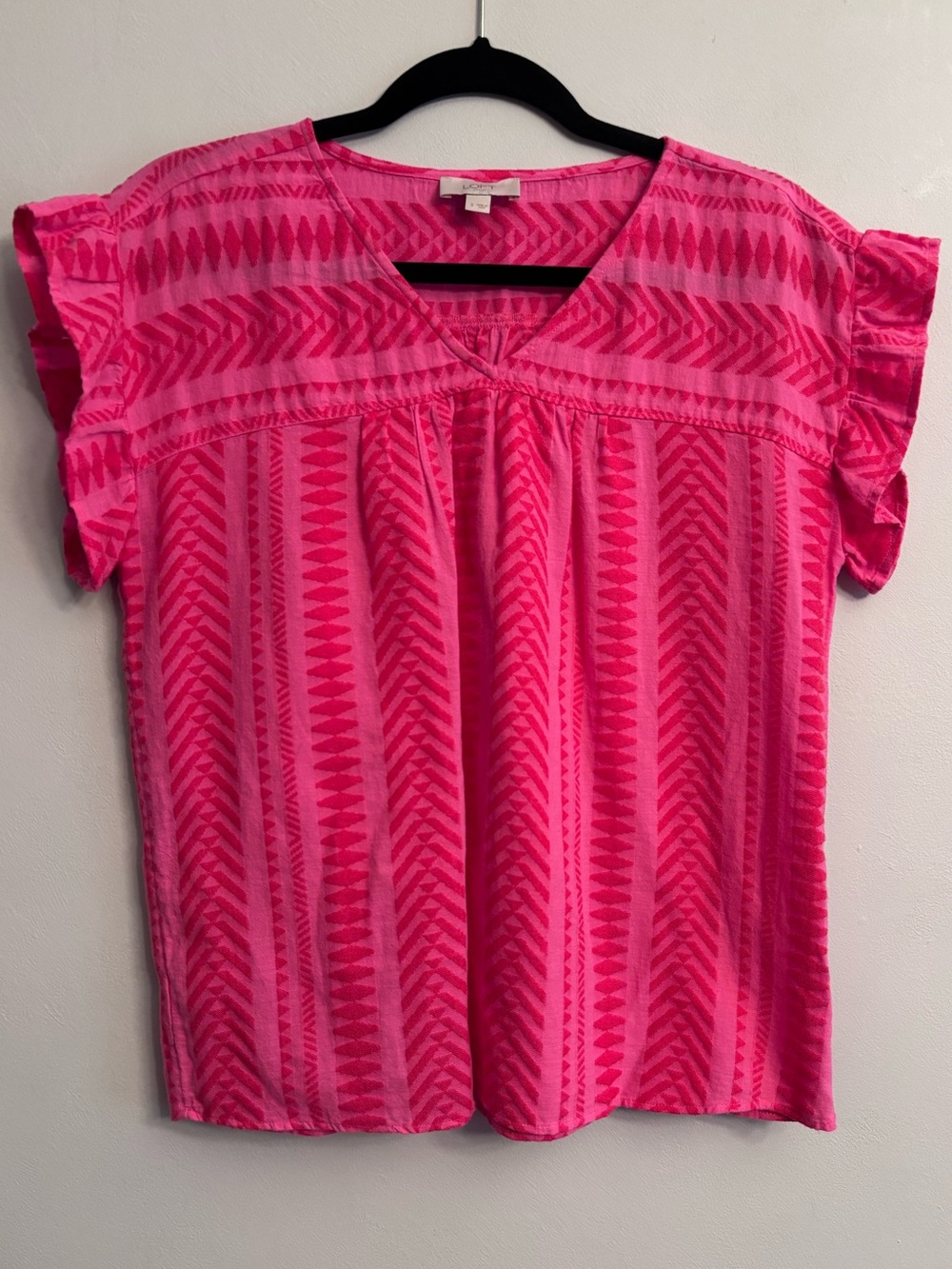 LOFT Pink Patterned Flutter Sleeve Blouse